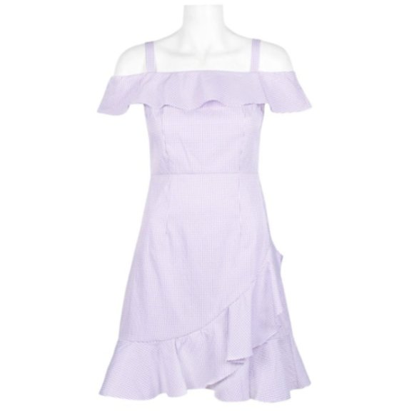 Donna Morgan for Anthropologie Lavender Gingham Flutter Dress 4 - Picture 2 of 13